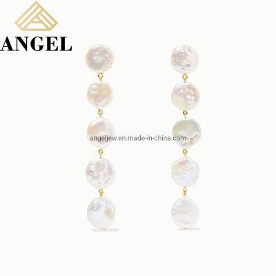 Fashion Accessories Factory Wholesale 925 Silver Jewellery Baroque Flat Pearls Fashion Jewelry Women Fine Earrings