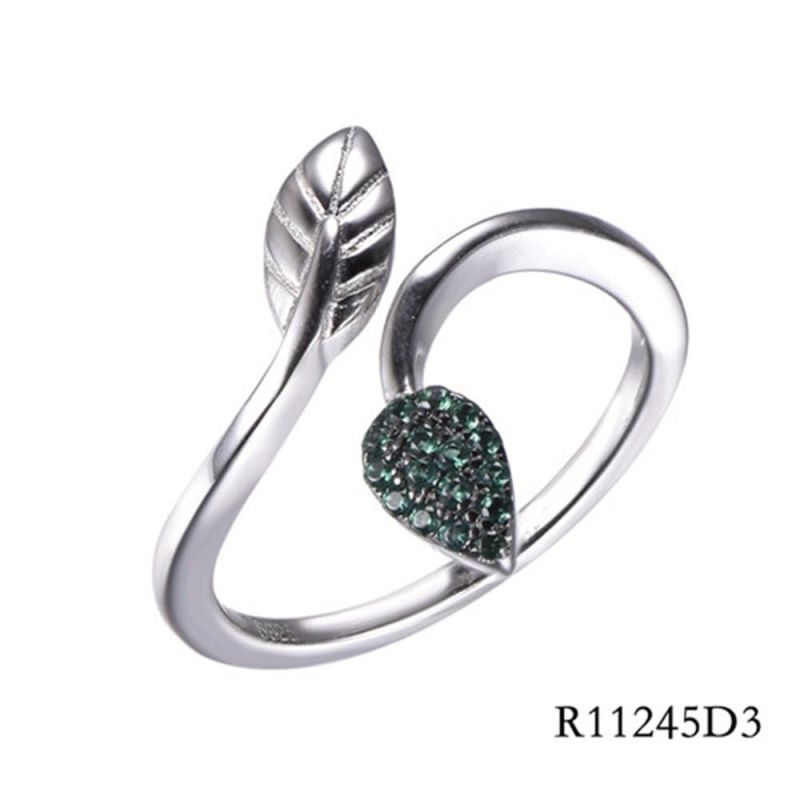 Hot Sale Leafbud Sterling Silver with CZ Leaf Open Ring