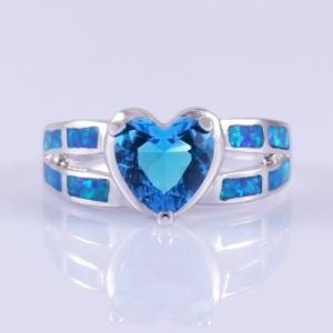 Love Heart Blue Topaz &amp; Blue Fire Opal Stone Silver Ring