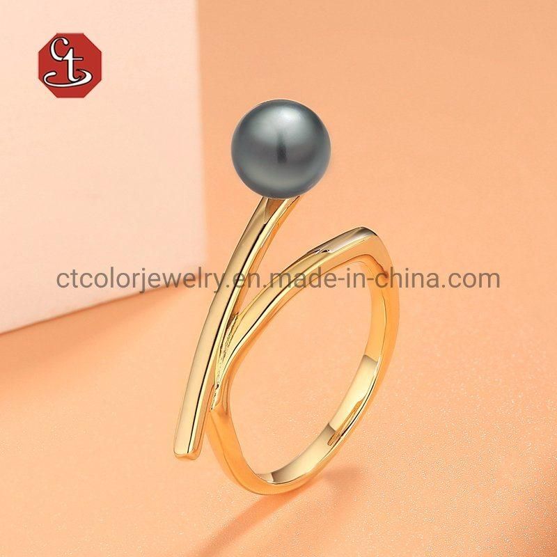 18K Gold 925 silver and Brass Vermeil Ring with Imitation Black Pearl Rings Jewelry