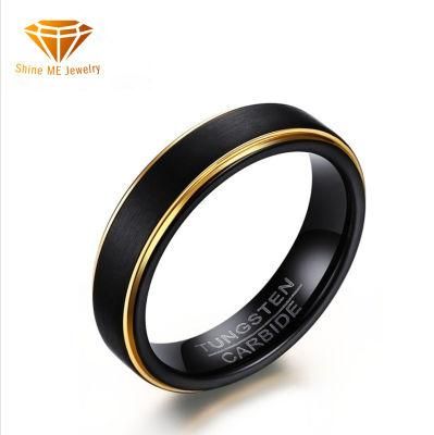 Men Rings Custom-Made Tungsten Rings Wholesale Men Tungsten Steel Brushed Black Gold Ring for Men Tst8141