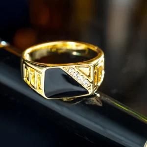 Size 7-12 Classic Gold-Color Rhinestone Men Ring