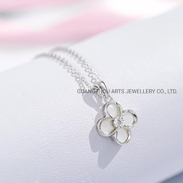 New Arrival Four Leaves Clover with Natural Diamond Silver Necklace Jewelry