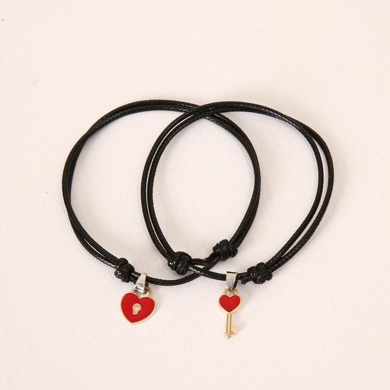 Key Lock Couple Bracelet Leather Double Layer Black Adjustable Minimalism Personality Bracelet
