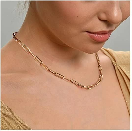 Fashion 18K Gold Plated Paperclip Link Chain Choker Satellite Necklace for Women Girls Ladies