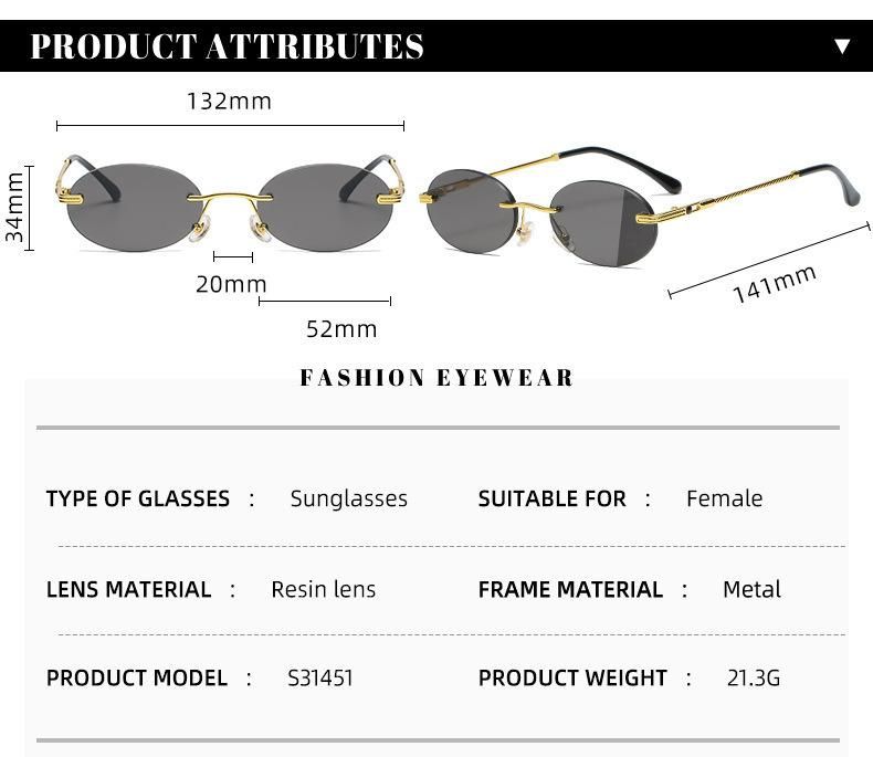 Fashion Metal Sunglasses Women Rimless Retro Small Round Sun Glasses Female Oculos 2021