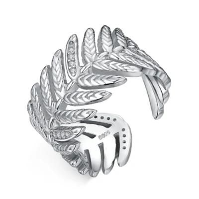 925 Sterling Silver Rings Cubic Zirconia Rings Filigree Leaf Adjustable Open Rings