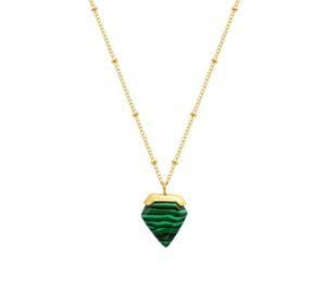 New Arrival Wholesale Women Malachite Stone Pendant Stainless Steel Jewellery Necklaces