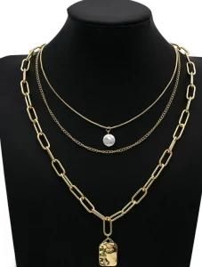 Party Jewelry Gift Vintage Multilayer Metal Geometric Pendant Necklace Chain Punk Necklaces