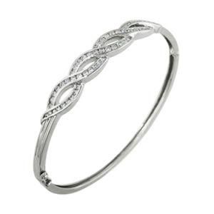 Sterling Silver Diamond-Accent Twisted Swish Bangle Bracelet