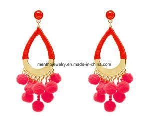 Fashion Jewelry Elegant POM with Furry Ball Tear Dangle Drop Earrings 2 Colors Black Red