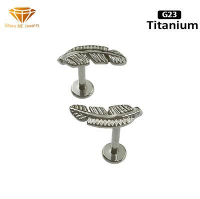 G23 Titanium Feather-Shaped Lip Nails European and American Body Piercing Jewelry Eyebrow Nails Tongue Nails Titanium Steel Lip Jewelry Tpn522