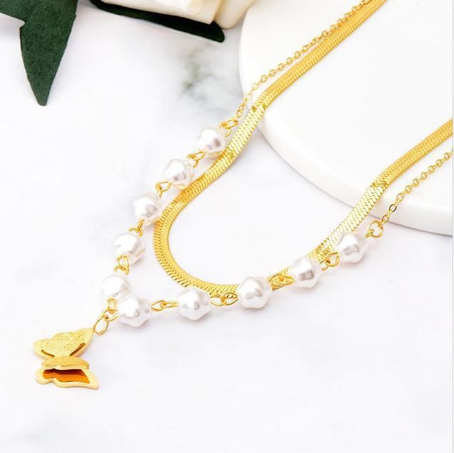 Factory Wholesale Fashion Jewelry Ins Net Red 18K Stainless Steel Jewelry Double Layer Snake Chain Necklace