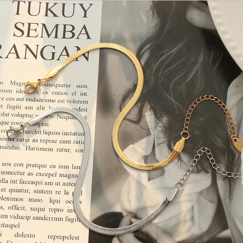 18K Gold Plated Jewellery Herringbone Flat Snake Bone Chain Choker Necklace for Women