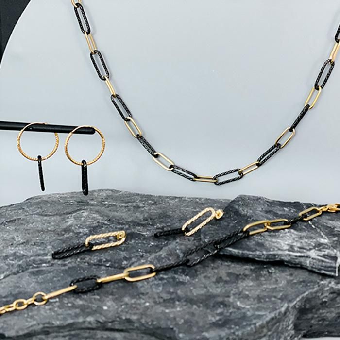 Fashionable Jewelry Set Necklace Chunky Gold Plated and Black Color Paperclip for Girls