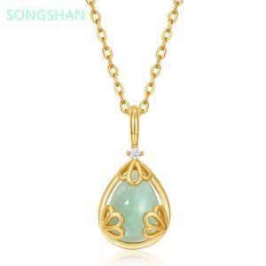 Vintage Green Jade Water Drop Pendant Silver Long Necklace 925 Gold Plated Jewelry Two Ways Wearing Gemstone Necklace