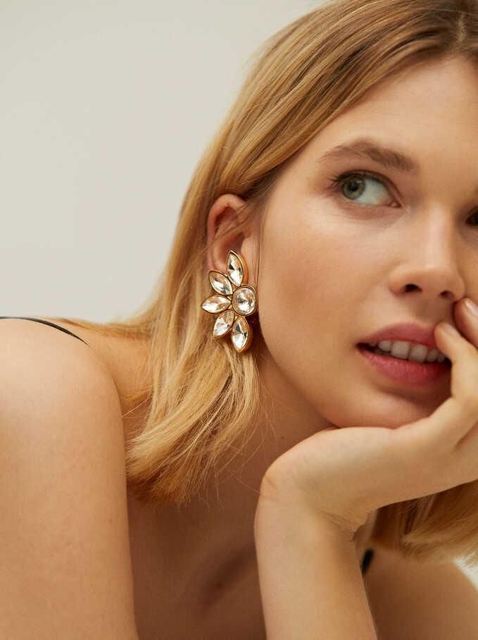 Fashion Crystal Flower Petal Temperament Earrings Jewelry