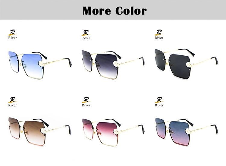 Custom Logo Ready Frameless Women Sunglasses with Metal Accessories