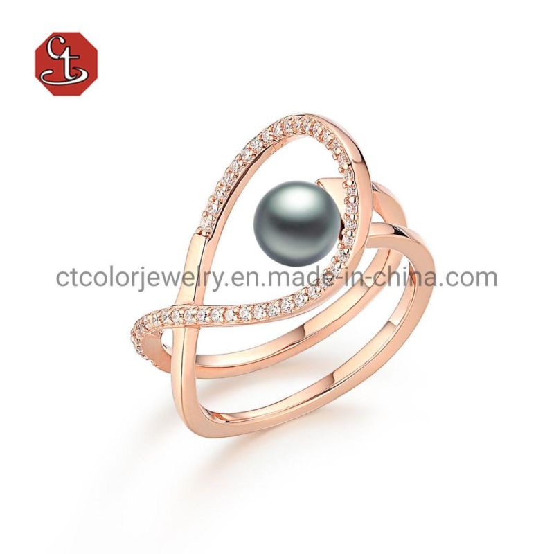 Fashion Jewelry Ring Gray Pearl Rings Fashion Micro Setting Silver 925 Rings