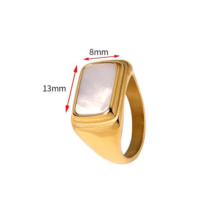 White Shell Gold Stainless Steel Hip Hop Geometric Gift Luxury Finger Plated Wedding Ring Jewelry Woman