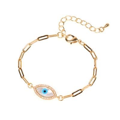 Best Selling Gold Plated Pearl Shell Blue Evil Eye Charm Bracelet