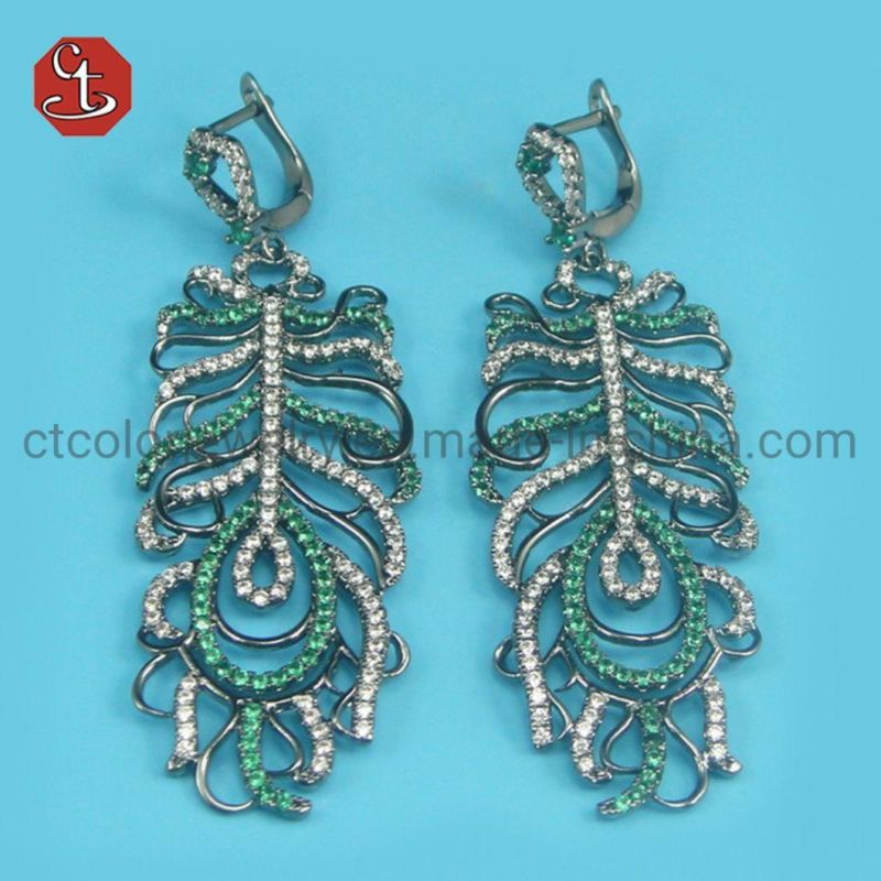 Hot Sale Rhodium Plated 925 Sterling Silver Fine Jewelry Interlocking Round Circle Micro Pave CZ Dangle Earrings