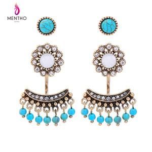 New Retro Personal Detachable Inlaid Diamond Flower Shape Women&prime;s Alloy Earrings