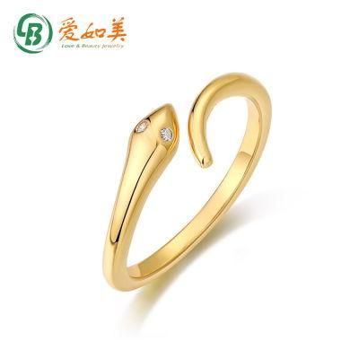 Personality S925 Sterling Silver CZ Animal Ring Custom Gold Plating Jewelry Women Snake Wrap Ring