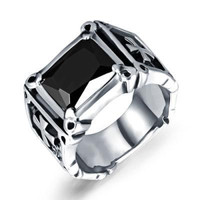Stainless Steel Jewelry Mens Ring Inlaid AAA Zirconia