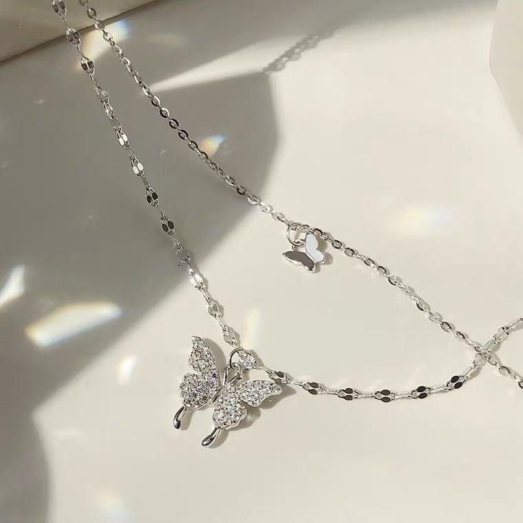 Fashion Chain Jewelry Layer Butterfly Brass Necklace