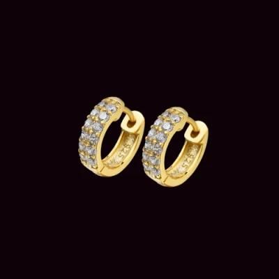 925 Sterling Silver CZ Diamond Inlaid Round Hoop Earrings