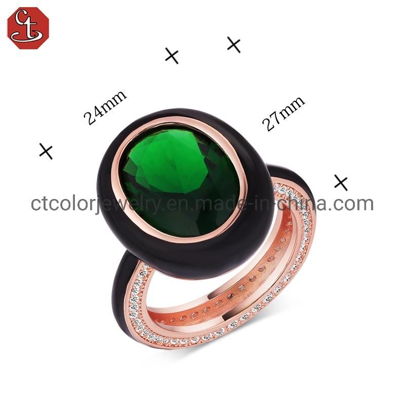 Fashion Jewelry synthetic green crystal enamel big ring Fashion jewellery for women