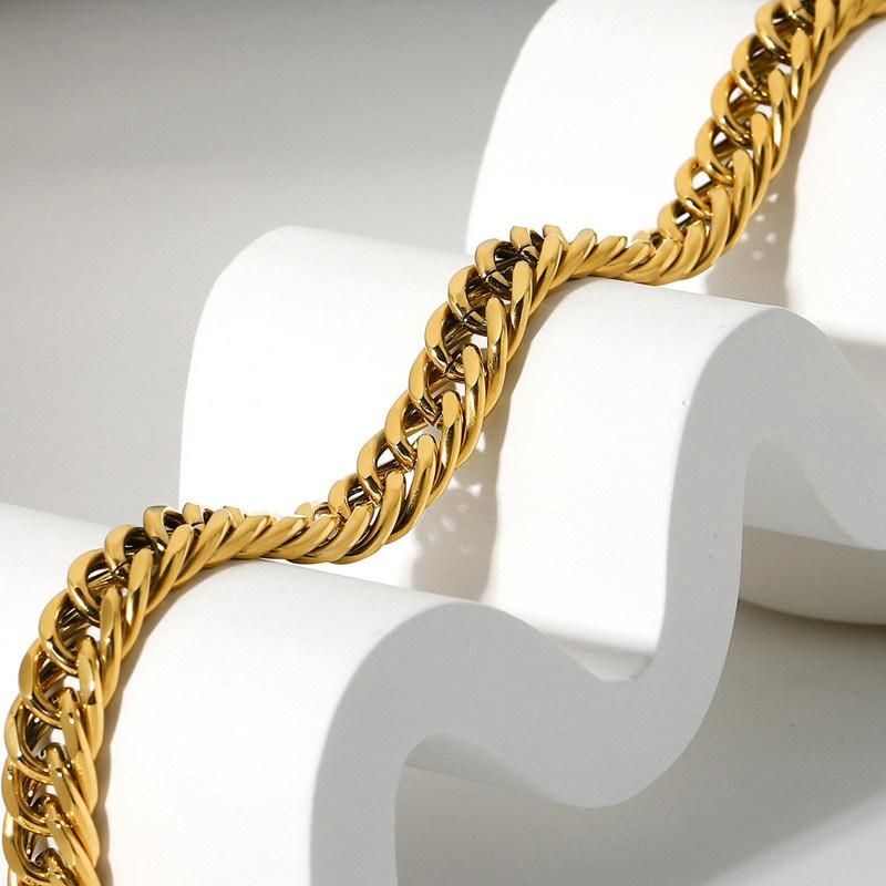 Stainless Steel Punk Cuban Chain Necklace with 18K Gold Plated for Women Jewelry