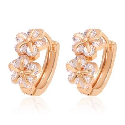 Wholesale 18K Gold Trendy Colorful Zircon Double Flower Earrings