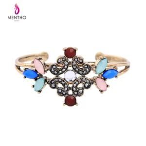 New Elegant Retro Colorful Inlaid Diamond and Gemstone Alloy Women&prime;s Open Bracelet