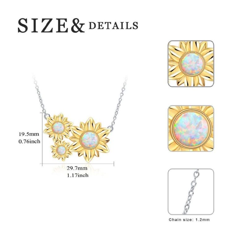 Good Luck Jewelry 925 Sterling Silver Triple Flower Opal Pendant Sunflower Necklace for Women Gifts