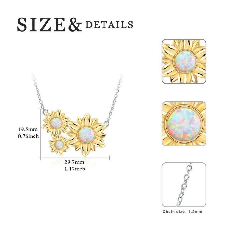 Good Luck Jewelry 925 Sterling Silver Triple Flower Opal Pendant Sunflower Necklace for Women Gifts