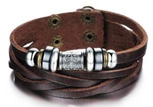 New Fashion Brown Genuine Leather Wrap Bracelet Multilayer Bracelet Bangles for Men Erkek Bileklik