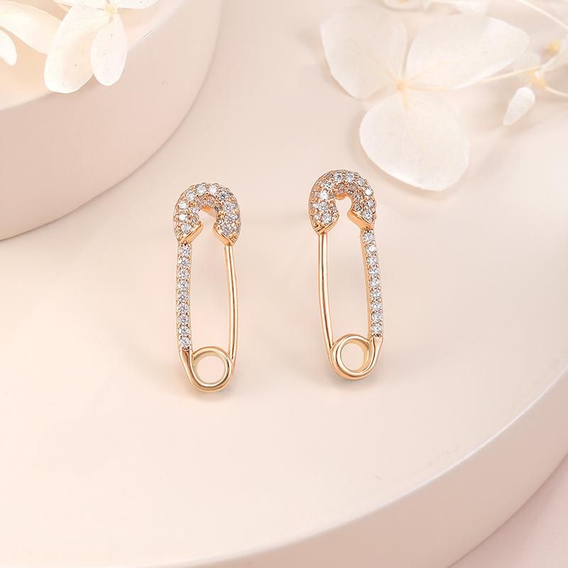 Cross-Border European and American Simple Geometric Metal Earrings with High Sense of Korean Temperament Zircon Earrings