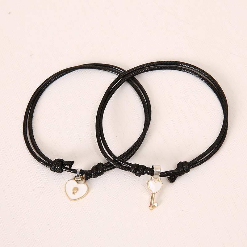 Key Lock Couple Bracelet Leather Double Layer Black Adjustable Minimalism Personality Bracelet