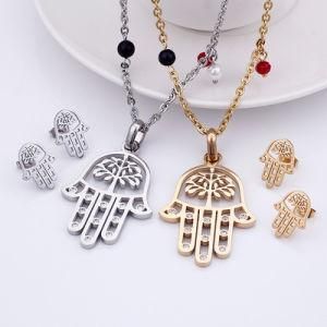 New Christmas Gift Hamsa Tree Stainless Steel Diamond Necklace Earring Set Jewelry Set