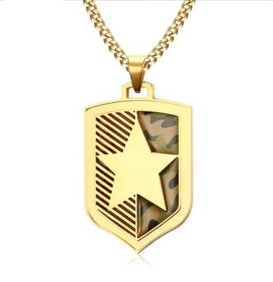 Titanium Steel Jewelry Cross-Border Supply of Titanium Steel Pentagram Camo Pendant Drop Shield Men&prime; S Pendant