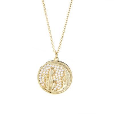 19mm Round Disc Coin Charm Animal Head Engraved CZ Sterling Silver 925 Pendant Necklace Personalized for Women