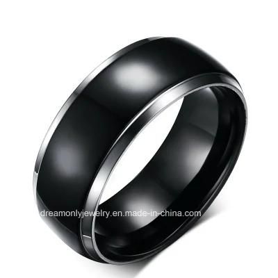 Cool Black Titanium Steel Ring White Edge