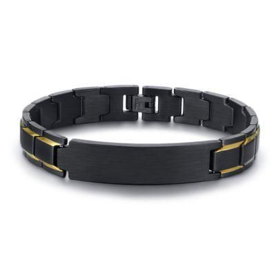 Black Bracelet Wholesale Titanium Steel Surface Drawing Curved Bracelet Men&prime; S Bracelet Lettering