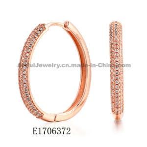 Fashion Jewelry Sterling Silver or Brass Rose Plate Cubic Zirconia Huggie Earrings for Women