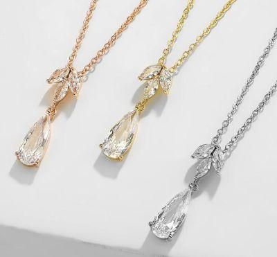 Wedding Pear Shape CZ Necklace Jewelry Set, Bridal CZ Jewelry Set, Bridesmade Jewelry, Rose Gold Necklace Jewelry Set