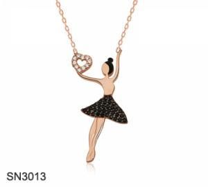 Rose Gold Plating Womens Pendant Necklace with Initial 925 Silver Jewelry Ballet Girl Heart Shape
