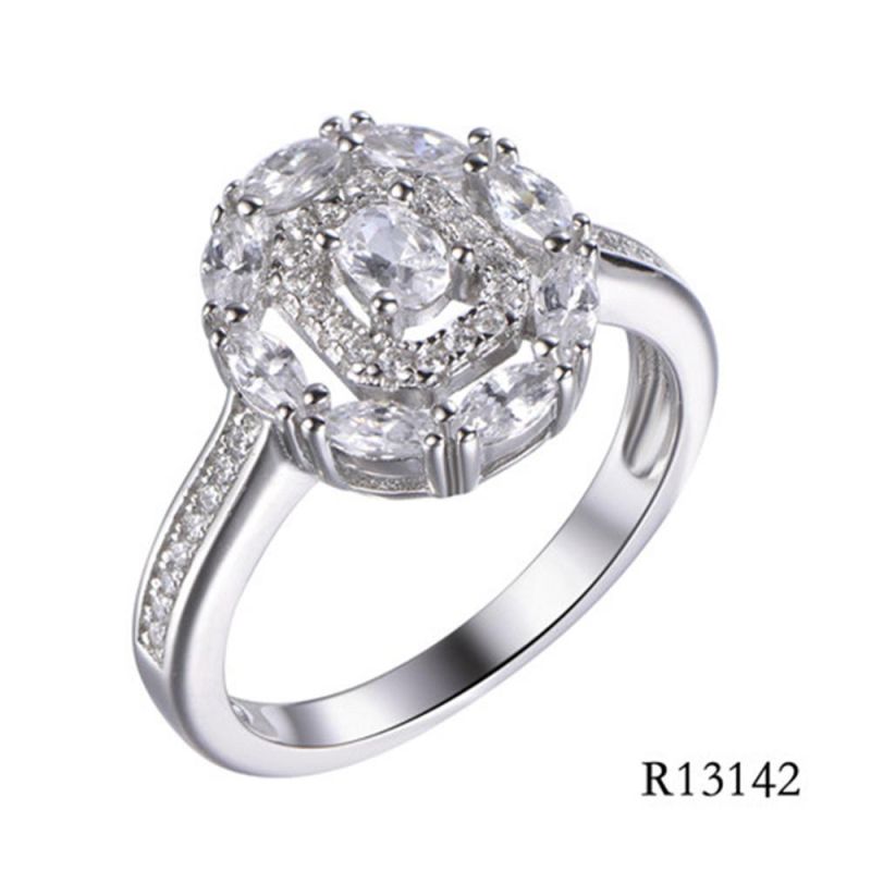 Delicate Oval Silver with CZ Hollow Ring
