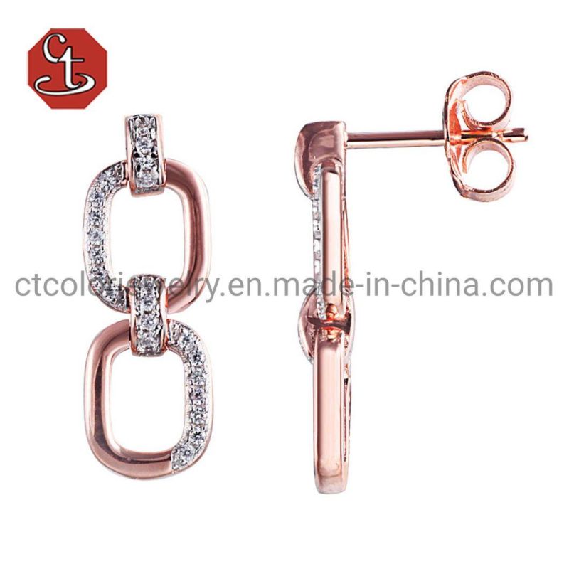 New CZ Pave and Plain Hollow Square Earrings Silver jewelry Brass Jewelry